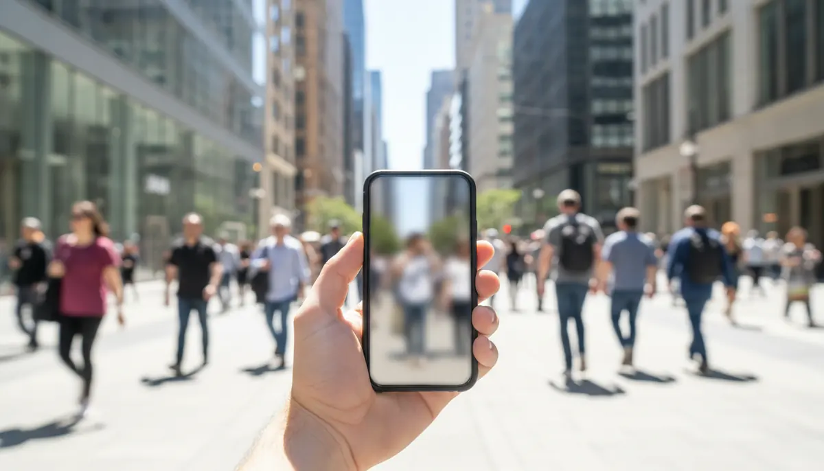 Celular na mão com a barra de notificações aberta e a tela deliberadamente desfocada